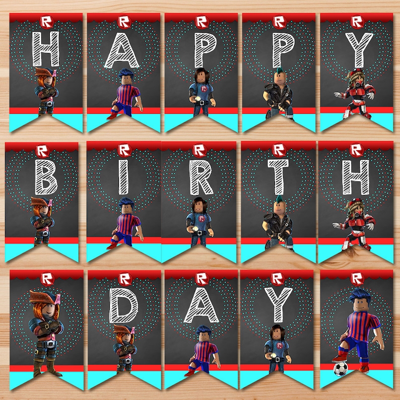 Roblox Happy Birthday Banner Roblox Birthday Banner Roblox Birthday Party Roblox Party Bunting Roblox Printable Sign 100501 - 