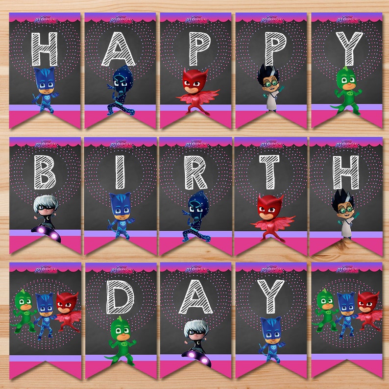 PJ Masks Birthday Banner Pink Chalkboard Girl PJ Masks Etsy