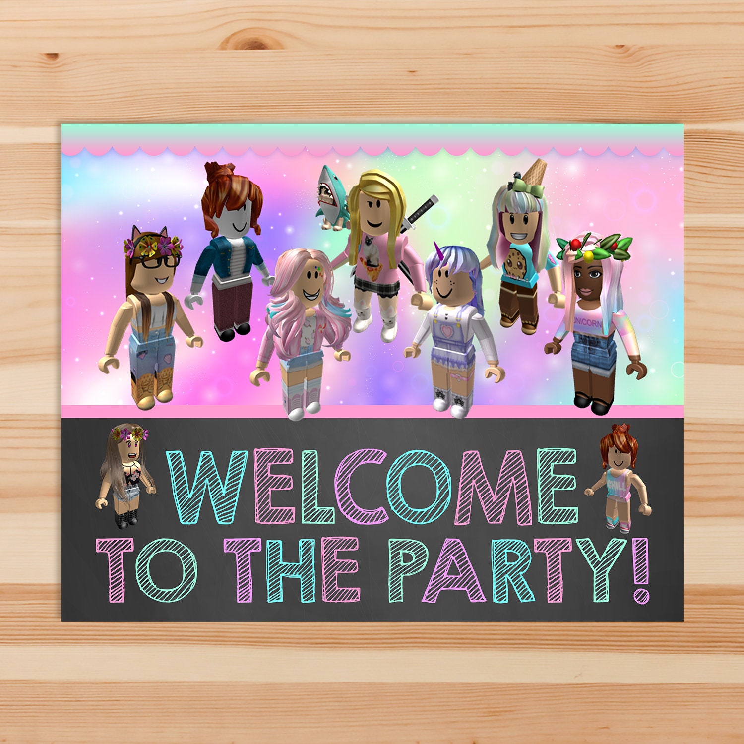 Girl Roblox Welcome To The Party Sign Pink Girl Roblox Birthday Sign Pink Roblox Birthday Party Printables Roblox Party Favor 100925 - 