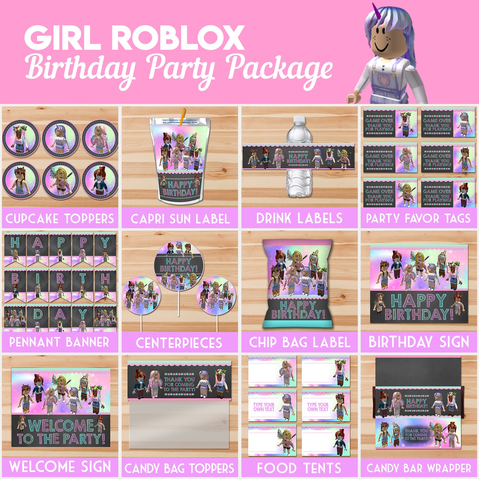 Girl Roblox Birthday Party Package Girl Roblox Party Etsy Il Tkid 