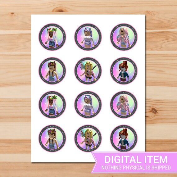 girl roblox cupcake toppers pink roblox stickers roblox etsy