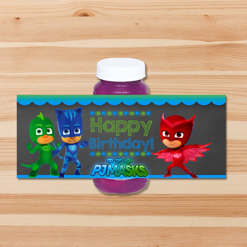 PJ Masks Birthday Bubble Label Blue & Green Chalkboard PJ Etsy
