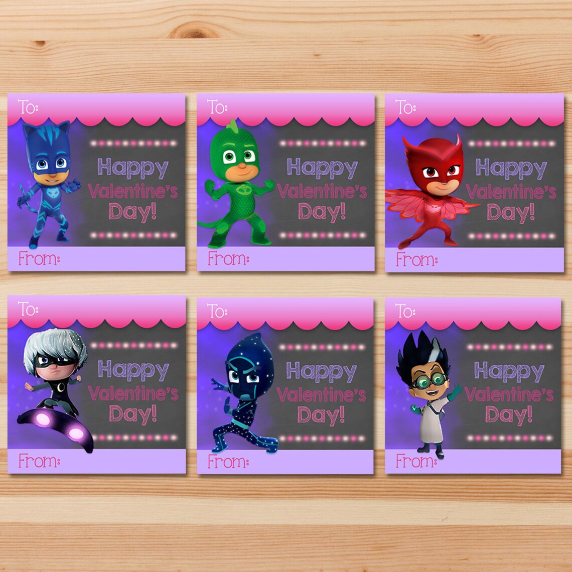 PJ Masks Valentine's Day Cards Pink Chalkboard Girl PJ | Etsy