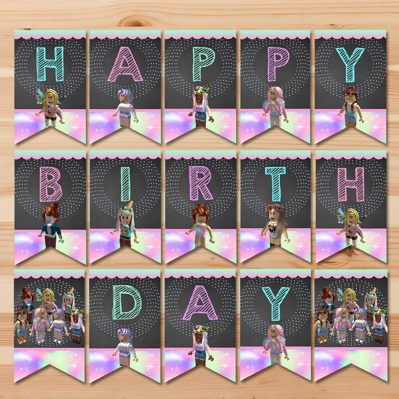 roblox birthday banner pink printables bunting happy banners favors printable decorations cake