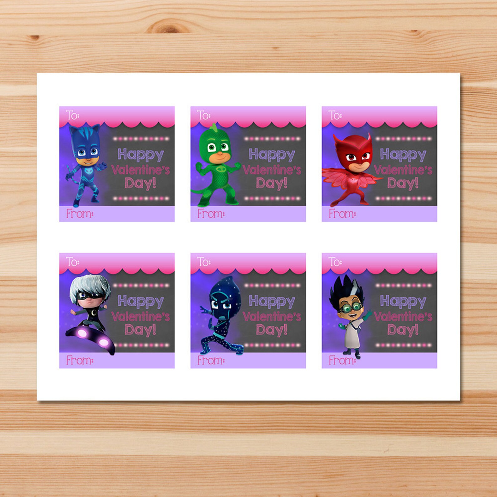 PJ Masks Valentine's Day Cards Pink Chalkboard Girl PJ | Etsy