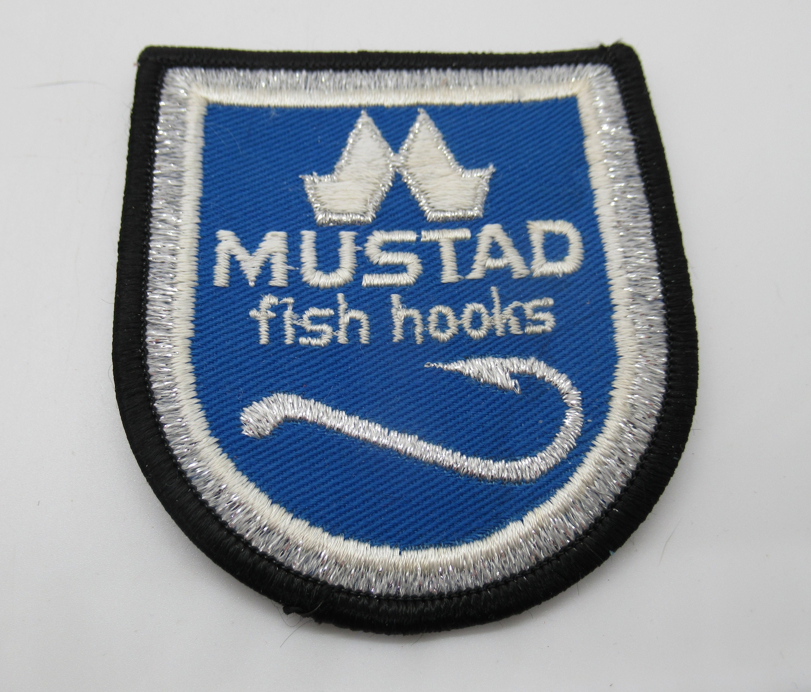 Mustad Fish Hooks Vintage Shield Iron-on Fishing Patch 