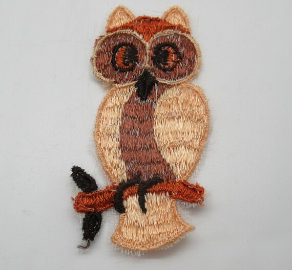 Brown Owl Sitting on Branch Vintage Sew On Patch - image 4