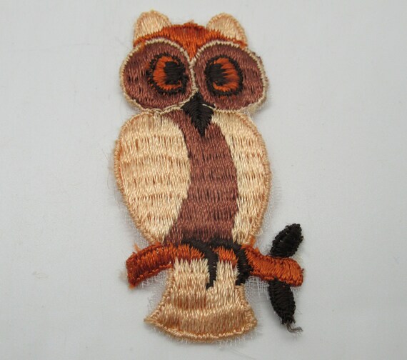 Brown Owl Sitting on Branch Vintage Sew On Patch - image 1