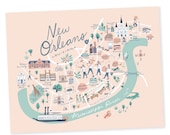 New Orleans Map Print - New Orleans, Louisiana - Jackson Square, Garden District, French Quarter, Tulane, Loyola, Audubon, Preservation Hall