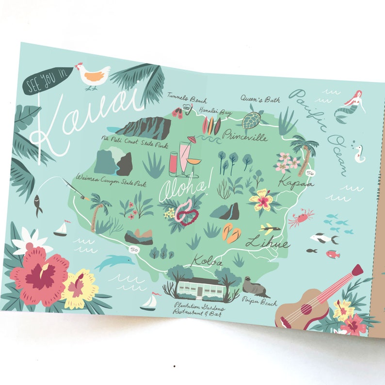 Wedding Invitation Map Tri-fold Invitation Hawaii Destination Wedding Any Location image 4