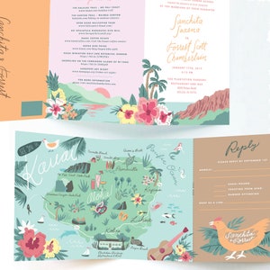 Wedding Invitation Map Tri-fold Invitation Hawaii Destination Wedding Any Location image 3