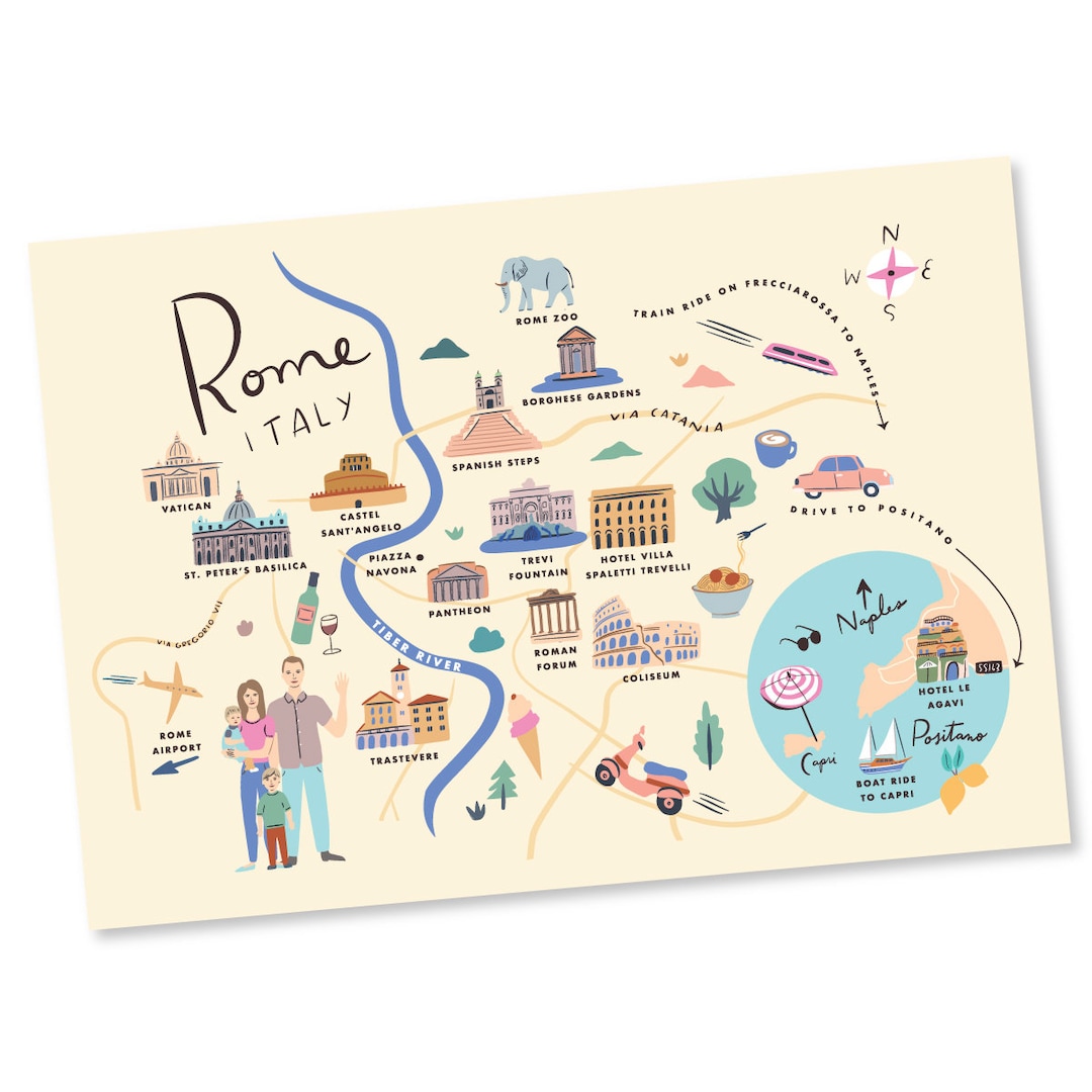 Custom Map, Invitation, Welcome Map, Itinerary, Printable File - Rome ...