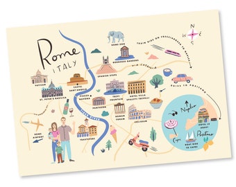 Custom Map, Invitation, Welcome Map, Itinerary, Printable File - Rome, Italy - Any Location