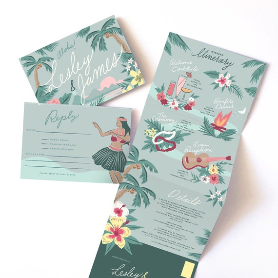 Custom Illustrated Wedding Invitation - Accordion Fold Invitation