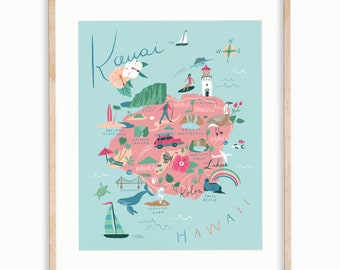 Kauai Map Print - Hawaii - 11x14"