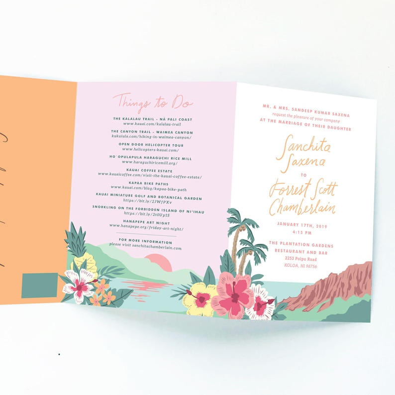 Wedding Invitation Map Tri-fold Invitation Hawaii Destination Wedding Any Location image 2