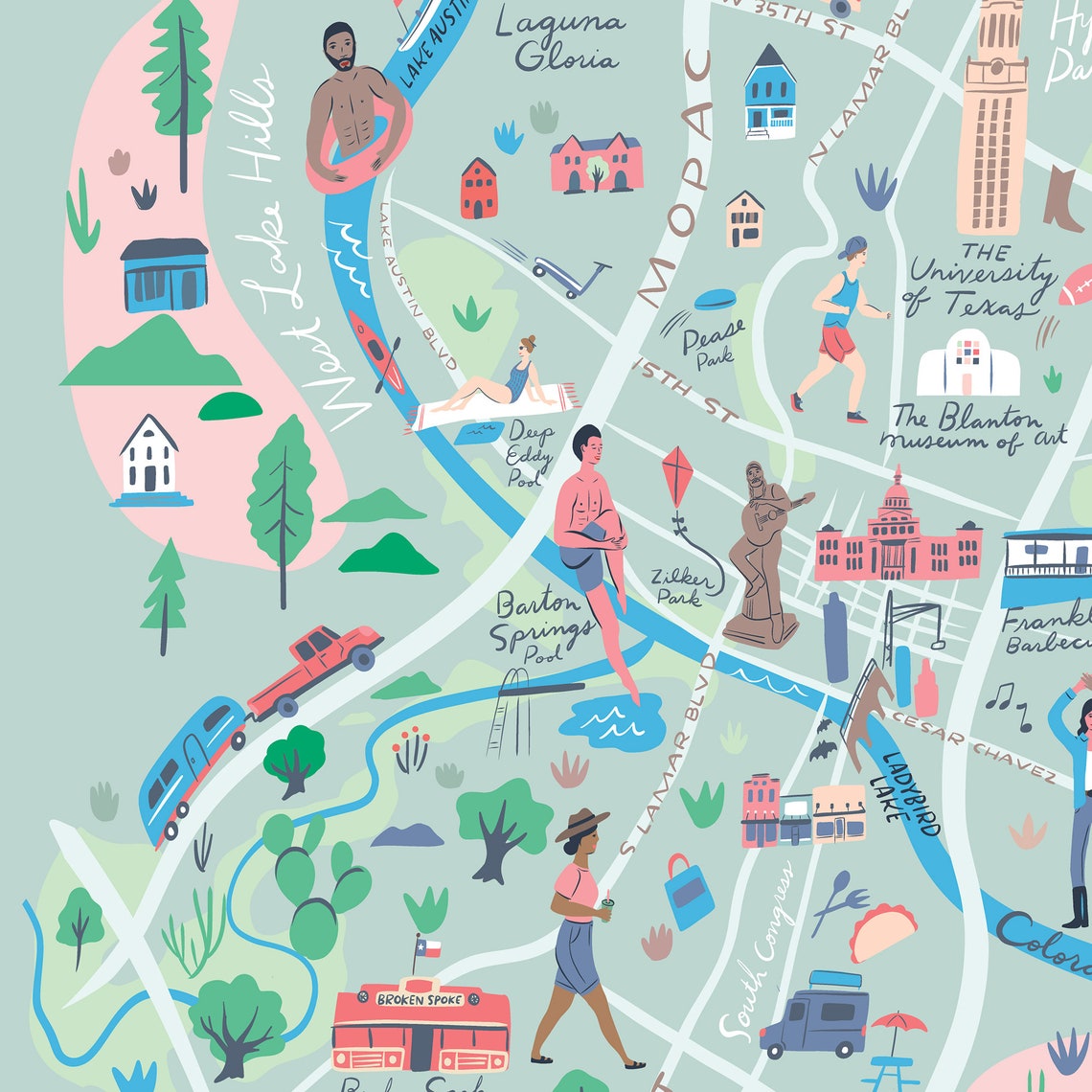 Austin Map Print Texas University of Texas South - Etsy