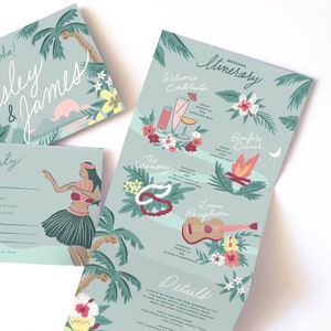 Custom Illustrated Wedding Invitation - Accordion Fold Invitation - Hawaii - Map - Destination Wedding - Any Location