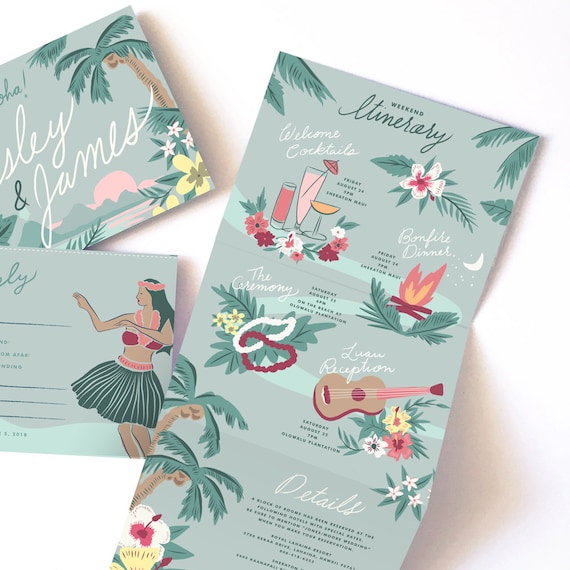 その他 Invitation Custom Illustrated Wedding Invitation - Accordion Fold Invitation