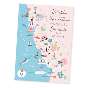 Custom Wedding Invitation Map, Save the Date, Welcome Map, Itinerary, Printable File-Baja-California-Mexico-Any Location