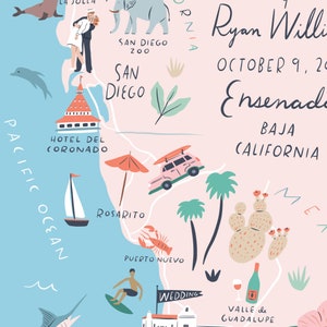 Custom Wedding Invitation Map, Save the Date, Welcome Map, Itinerary, Printable File-Baja-California-Mexico-Any Location image 2