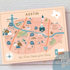 Custom Wedding Map, Wedding Invitation Insert, Save the Date, Schedule of Events, Itinerary, Printable File Austin, Texas Any Location image 1