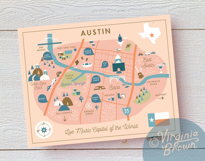 Custom Wedding Map, Wedding Invitation Insert, Save the Date, Schedule of Events, Itinerary, Printable File Austin, Texas Any Location image 1