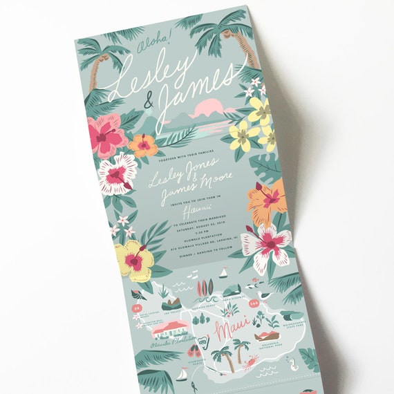 Custom Illustrated Wedding Invitation - Accordion Fold Invitation