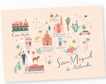 Custom Wedding Invitation Map, Save the Date, Welcome Map, Itinerary, Printable File-San Miguel de Allende-Mexico-Any Location