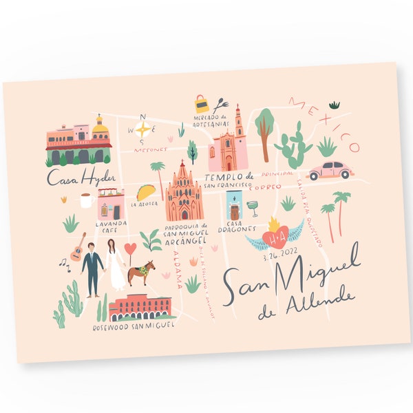 Custom Wedding Invitation Map, Save the Date, Welcome Map, Itinerary, Printable File-San Miguel de Allende-Mexico-Any Location