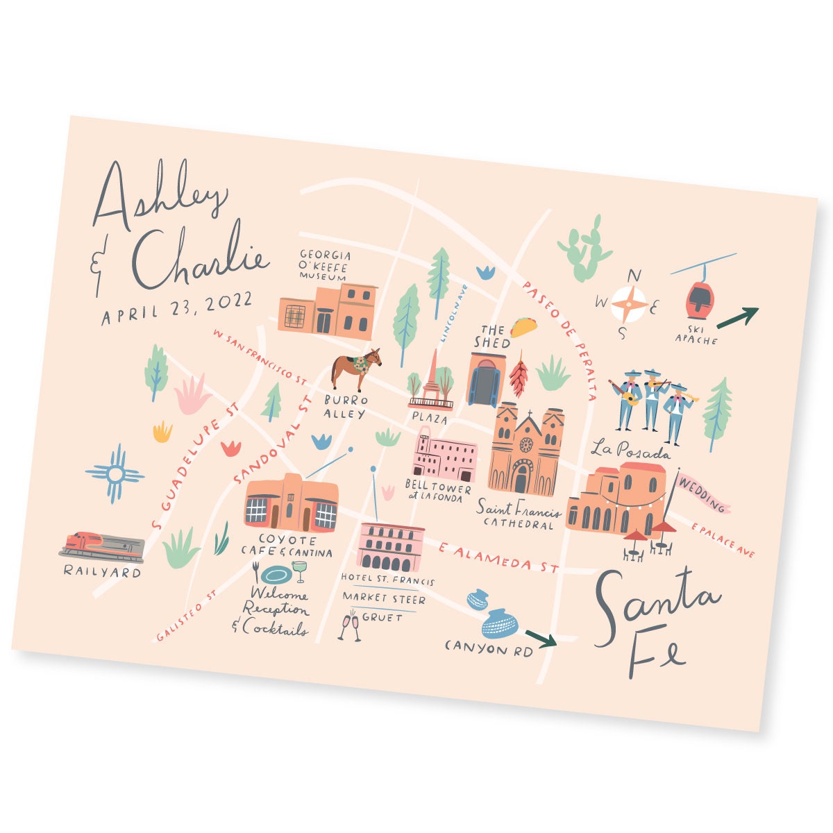 Mapa personalizado, invitación, mapa de bienvenida, itinerario, archivo imprimible - Santa Fe - Cualquier ubicación