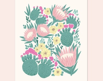 Desert Flower Print - Protea, Prickly Pear, Cacti Wall Art