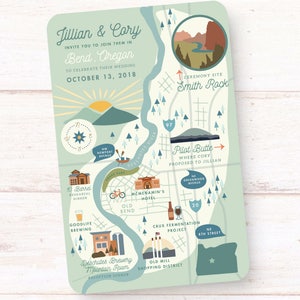 Custom Wedding Map, Wedding Invitation Insert, Save the Date, Schedule of Events, Itinerary, Printable File - Bend, Oregon - Any Location