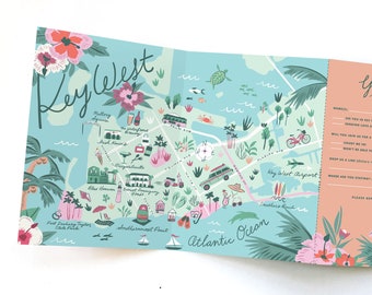 Wedding Invitation Map - Tri-fold Invitation - Key West, Florida - Destination Wedding - Any Location