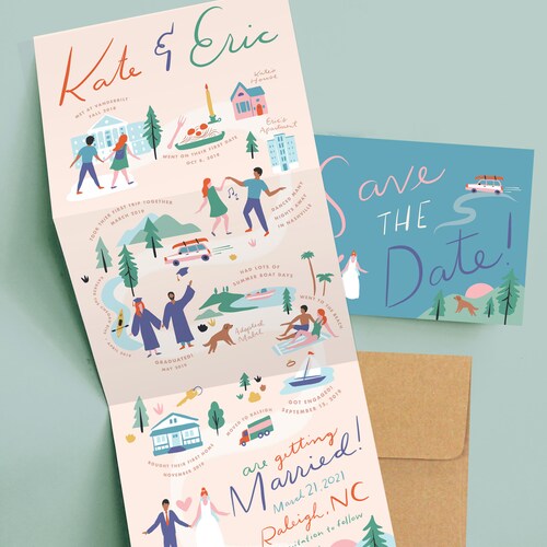 Custom Save the Date - Love Story, Journey Map, Relationship Timeline