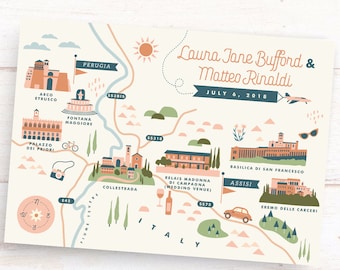 Custom Wedding Invitation Map, Save the Date, Welcome Map, Itinerary, Printable File-ITALY-Any Location