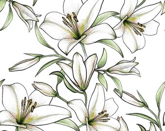 Dutch Lily- White- HD Hi-Rez Repeating Pattern for Photoshop Or Background Tiles