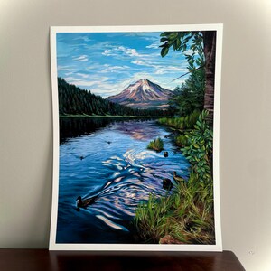 Mt.Hood, Oregón- "Justo más allá del lago Crystal"- carteles de 12x16 pulgadas