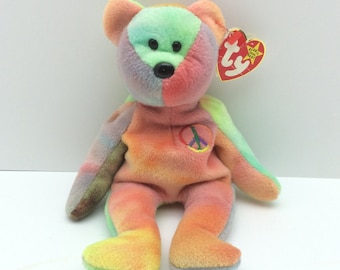 Peace Beanie Baby, Beanie Babies, Vintage Peace Beanie Baby, Pastel Color, 4th Generation, 1996, P.V.C. Pellets, Retired Beanie Baby