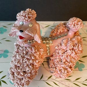 Vintage Spaghetti Pink Poodle with Rhinestones, Mid-Century Decor, Poodle Decor, Pink Poodle