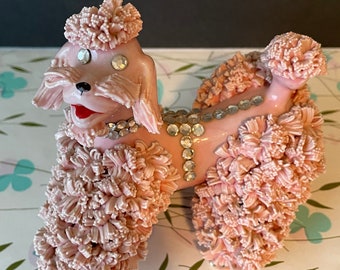 Vintage Spaghetti Pink Poodle with Rhinestones, Mid-Century Decor, Poodle Decor, Pink Poodle