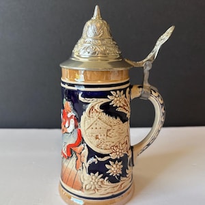 Vintage Beer Stein, Made in Germany, #4 on the bottom, Pewter Lidded Beer Stein