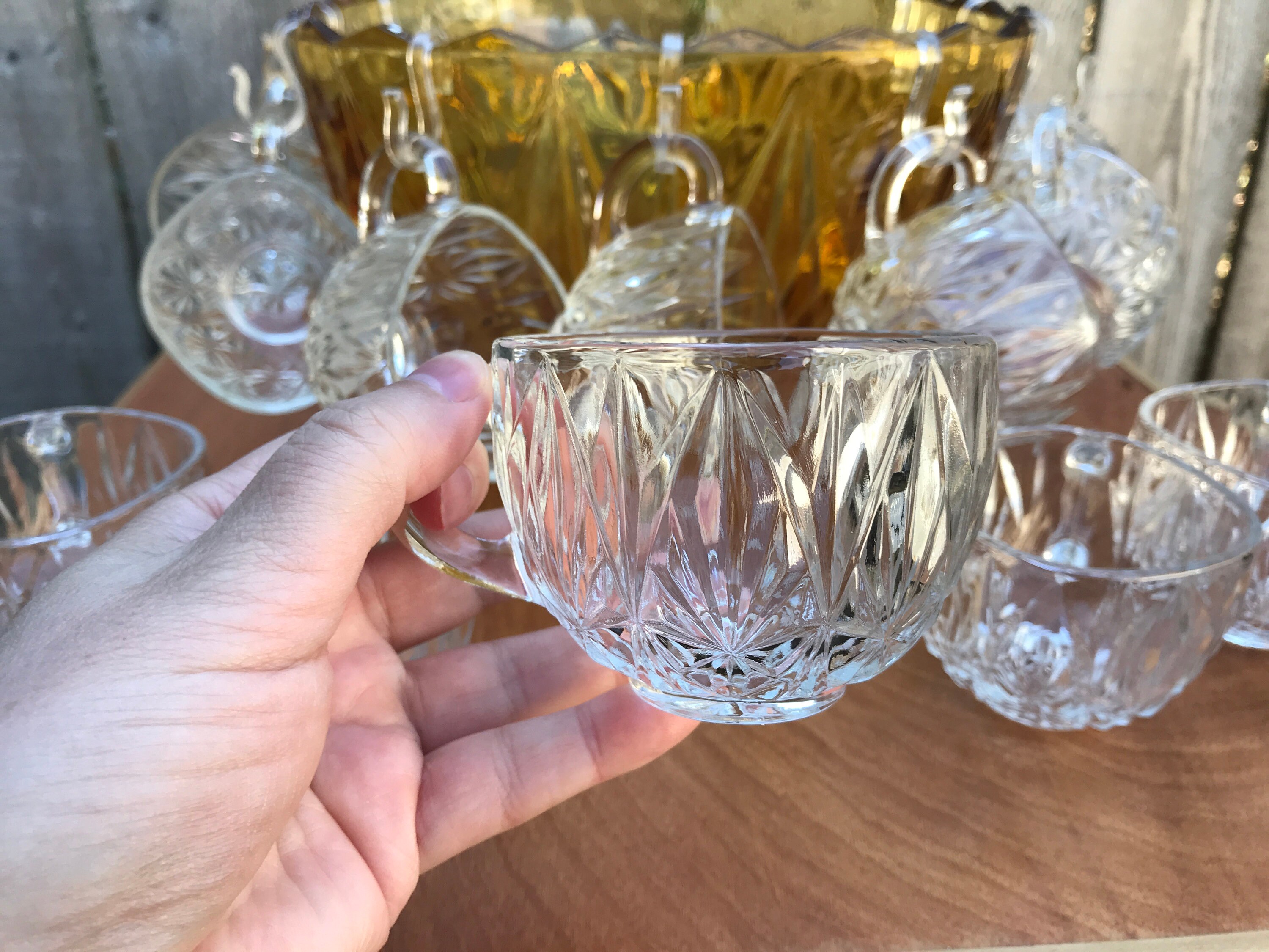 Vintage Hazel Atlas Gold Punch Bowl Set, Hollywood Regency, 12