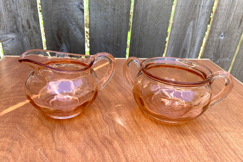 Pink Depression Glass Cream and Sugar Vintage Condiment Set Etsy