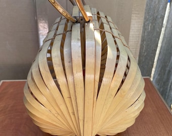 Vintage Bamboo Purse, Mid Century Foldable Slat Bag