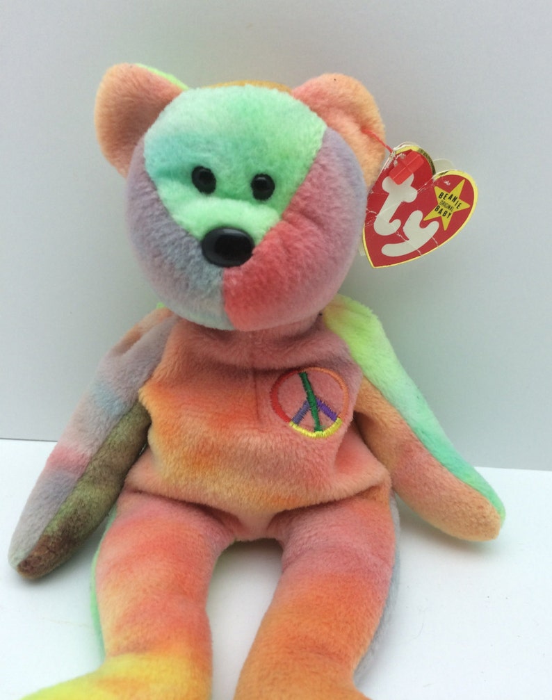 Peace Beanie Baby, Beanie Babies, Vintage Peace Beanie Baby, Pastel Color, 4th Generation, 1996, P.V.C. Pellets, Retired Beanie Baby image 2