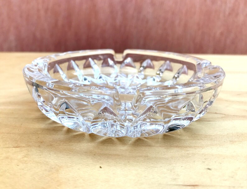 Vintage Glass Ashtray Clear Glass Crystal Cut Ashtray Glass Etsy