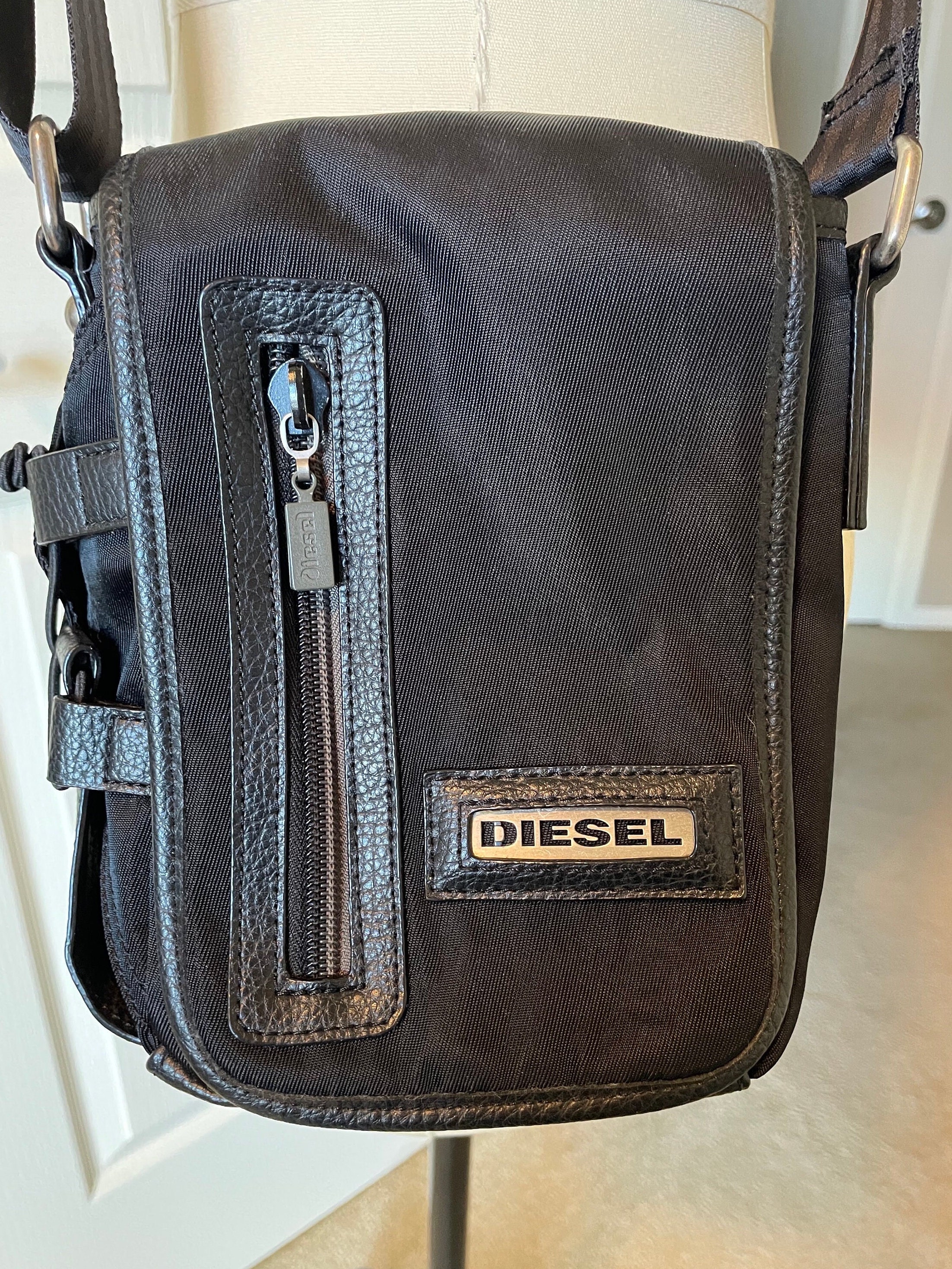 Vintage Diesel Crossbody Bag, Adjustable strap, Black on Black Design, Y2K Utility Sling Bag Unisex Vintage Diesel Crossbody Bag, Adjustable strap, Black on Black Design, Y2K Utility Sling Bag Unisex