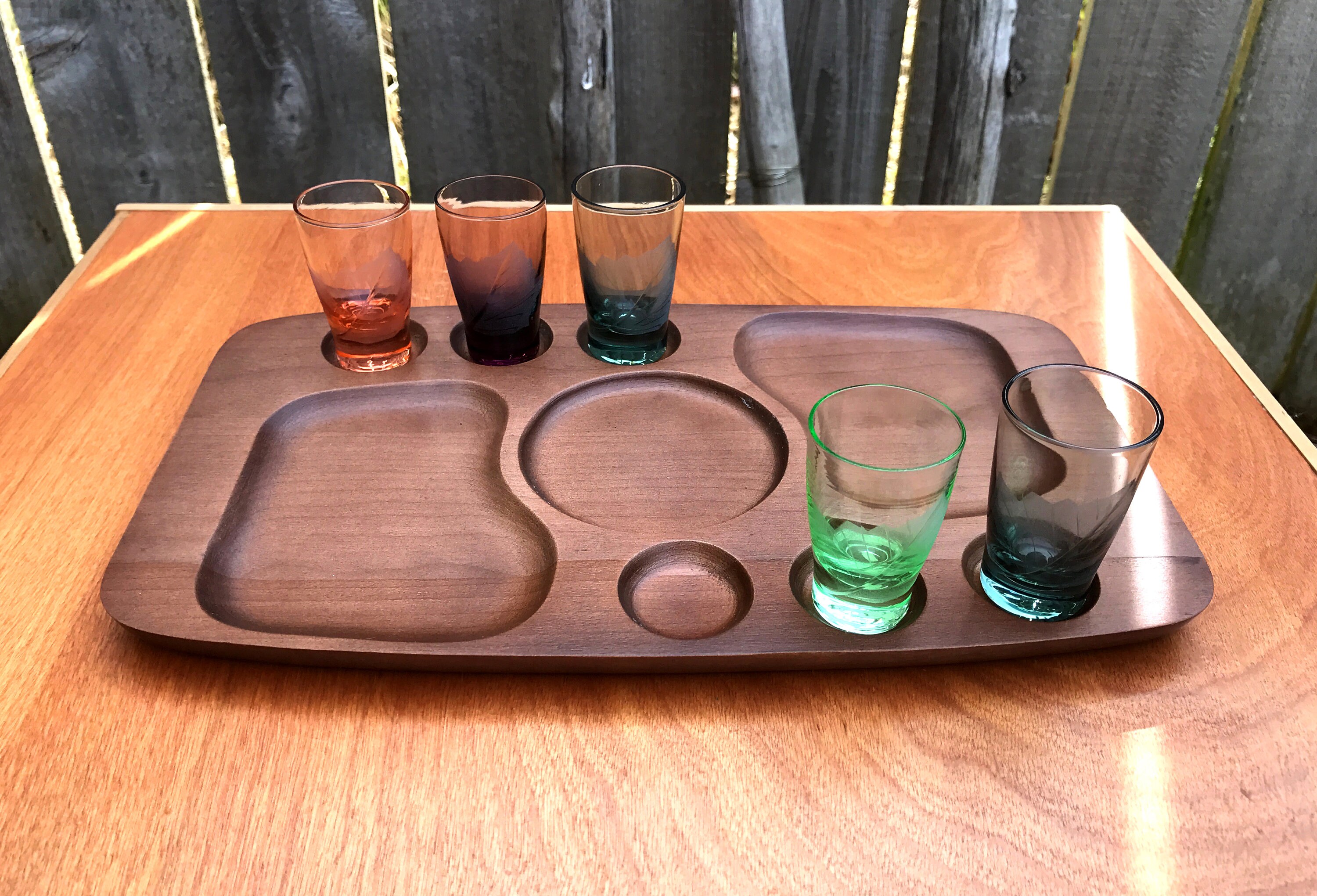 Vintage Snack Tray Wood Snack Tray Cordial Glasses Mid Etsy
