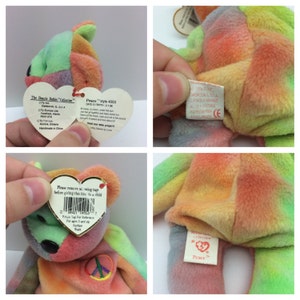 Peace Beanie Baby, Beanie Babies, Vintage Peace Beanie Baby, Pastel Color, 4th Generation, 1996, P.V.C. Pellets, Retired Beanie Baby image 5